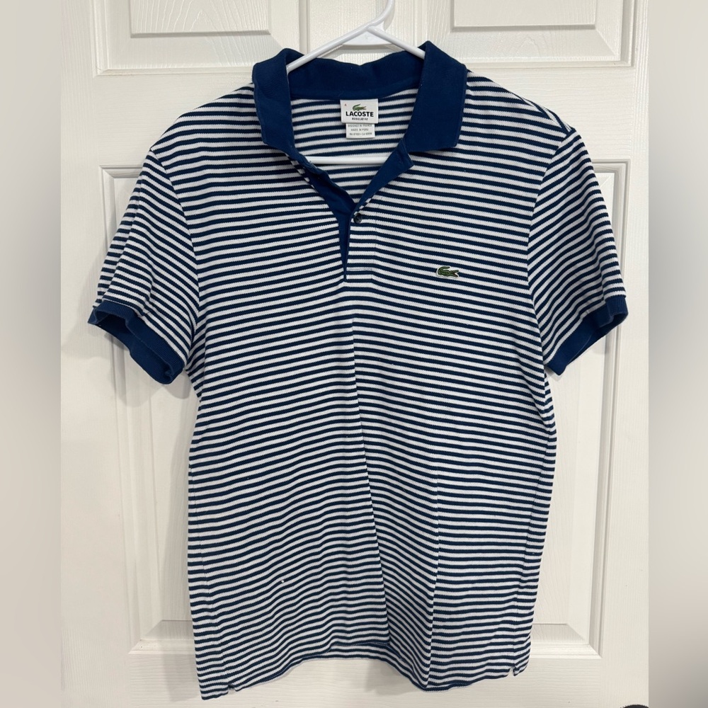 Lacoste Men's Polo Shirt - Blue and White Stripes